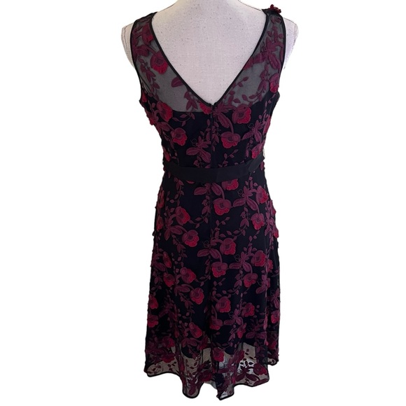 White House Black Market Black Mesh Aline Dress with Floral Appliqués 4 - Picture 7 of 11